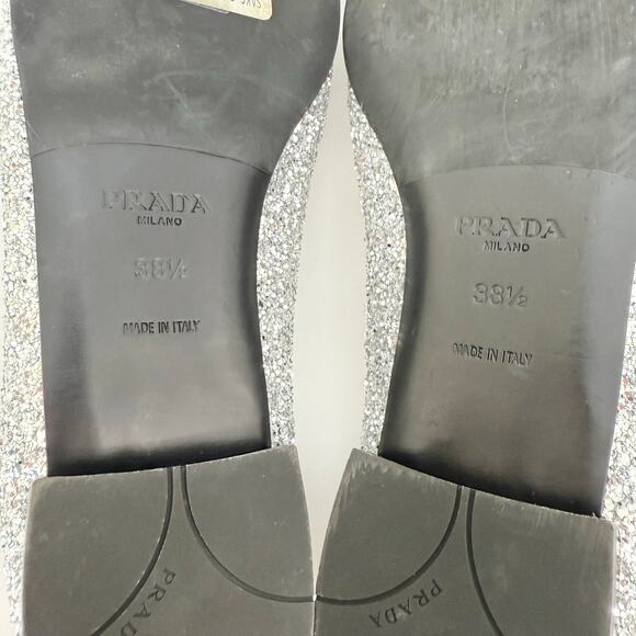 Prada Glitter Ballerina Flats Pointed Cap Toe Silver/Black Shoes 38.5 (US 8.5) - Picture 14 of 15